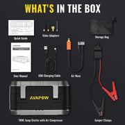 AVAPOW T09C Jump Starter with Air Compressor, 4000A Battery Jump Starter (for All Gas or Up to 10L Diesel), 150PSI Digital Tire Inflator with Emergency Light