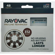 Rayovac Proline Advance Mercury-Free Hearing Aid Batteries, Size 312, 48 Count