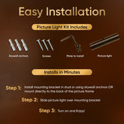 Concept Lighting Matte Black 18in Battery Powered LED Picture Light with Remote, Dimmable, Wireless, Tilting Head, 303L