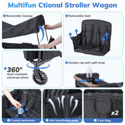 SACVON Toddler Stroller Wagon for 4 Kids, 5-Point Harnesses, All-Terrain Wheels, Cooler Bag, Black