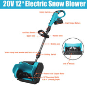 ZLieatmp Cordless Electric Snow Shovel, 21V Brushless Motor, 10-Inch Clearing Width, Lightweight Blue, with 2 Batteries