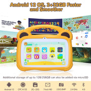 Wisairt AT71K Kids 7 inch 2GB+32GB Android 12 Tablet With Cartoon Silicone Case (Yellow)