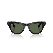 Ray-Ban Meta Skyler Smart AI Glasses, Shiny Black Cat-Eye Frame, Green Lenses, 3K Ultra HD Camera, Open-Ear Audio, 0RW4014