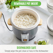 GreenLife 3 Cup Non Stick Electric Rice Cooker with Ceramic Coating, Cream, Auto Keep Warm, CC008704-003