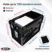 BCW Supplies Short Comic Book Bin, Heavy-Duty Acid-Free Plastic, Black, Holds 150 Comics, Stackable 5-Pack