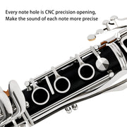 EastRock CLA01 Bb Clarinet, Nickel-Plated Body, Matte Black Finish, 17-Key Boehm System, Dual Replacement Barrels, Hard Case