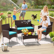 Homall 4 Pieces Outdoor Patio Furniture Set, Weather-Resistant PE Rattan Wicker, Steel Frame, Cushions with Removable Covers, Tempered Glass Table, Blue Beige