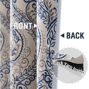 Curtainking GMVNSBLKP2-5063C02 Damask Printed Curtains, W52 x L63 Blue on Greyish Beige