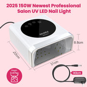 NAILGIRLS UV LED Nail Lamp, 150W Powerful Gel Polish Curing Light, 4 Timer Settings, Automatic Sensor, Large LCD Display, Magnetic Detachable Base, White