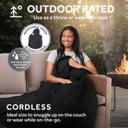 Sunbeam On-the-Go Cordless Heated Throw Blanket with Hood, Black Nylon Microplush, 50x66, 13698