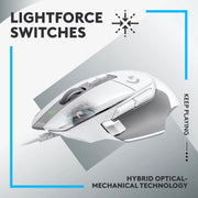 Logitech G 910-006144 G502 X Wired Gaming Mouse, LIGHTFORCE hybrid optical-mechanical primary switches, HERO 25K gaming sensor, compatible with PC - macOS/Windows (White)