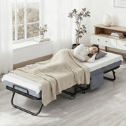 Bonhappy Rollaway Folding Bed, 75 x 31 in, Cot Size Guest Bed with 5-Inch Memory Foam Mattress, Narrow Portable Sleeping Cot with Lockable Wheels, Space Saving