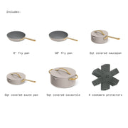 Beautiful 19922 12-Piece Ceramic Nonstick Cookware Set, Pots and Pans with Strainer Lids, Porcini Taupe