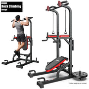 LNOW Multifunction Power Tower with Incline Bench, Rock Climbing Grip, Adjustable Height, Steel Frame, Black, 480 lbs C72201
