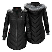 ActionHeat AH-LPJKT-5V-W-B-XS 5V Heated Long Puffer Jacket with Hood for Ladies, Black Small