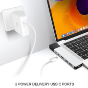 Sanho Hyper NET 6-in-2 USB-C Docking Station, 4K30Hz HDMI, Gigabit Ethernet, 40Gbps Data Transfer, 100W Power Delivery, Aluminum, Silver, GN28N-SILVER