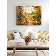 Sanflao Fall Thanksgiving Framed Wall Art, Farm Pumpkin Autumn Harvest Canvas Print, Brown Wood Frame, 16x20 in