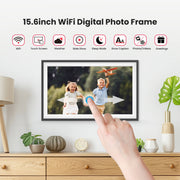 TEMASH 64GB Digital Photo Frame, 15.6 Inch FHD IPS Touchscreen, WiFi Enabled, Auto Rotate, Black with White Mat