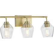 Progress Lighting Avec Adalyn 3-Light Vanity Light, Brushed Gold Frame, Clear Glass Shades, Dimmable, Damp Location Rated, 22.25 in, A300000-009