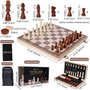 General 2-in-1 Magnetic Solid Wood Chess and Checkers Set, 15.16-Inch Foldable Board with Hidden Storage Compartment