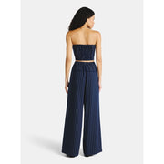 No Boundaries Sweetheart Neck Strapless Tube Top and Wide Leg Pants Set, Dark Navy, XS