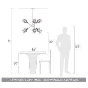 Golden Lighting Axel 36 Inch 6 Light Chandelier with Adjustable Sputnik Arms, Matte Black Wire Shades, Alloy Steel Construction, 1945-6 BLK-WIRE-BLK