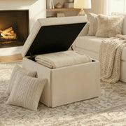My Texas House Alamo Skirted Ottoman, Taupe Polyester Fabric, Square, Hinged Lid Storage, Indoor Seating