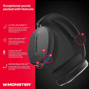 Monster Elements Air Wireless Bluetooth On-Ear Headphones, Ultra-Lightweight, Detachable Pro Mic, 50mm Dynamic Driver, 60-Hour Playtime, Protective Case