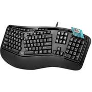 Adesso TruForm 150SB Ergonomic Multimedia Keyboard with Built-in Smart Card Reader, Split Design, Integrated Palm Rest, Black