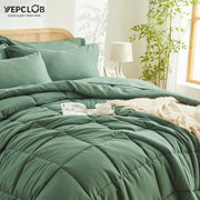 YEPCLUB 7-Piece King Size Comforter Set, Green Reversible Bed in a Bag, Bedding Set with Sheets, Pillowcases & Shams