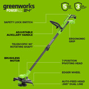 Greenworks PowerAll 24V Cordless Electric String Trimmer and 270 CFM Handheld Blower Combo Kit, 12-Inch Cutting Width, 3.0 Ah USB-C Battery, 30W Charger, GW24V 12 TRI 270 BLO