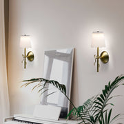 Home Decor Collection Sterling & Noble Cordless Rechargeable Brass Wall Sconce with Bow Motif and Fabric Scalloped Shade, Dimmable LED, Remote Control, 13 in, 16225