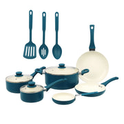 Mainstays MS55100138532 Classic Collection 12 Piece Nonstick Aluminum Alloy Cookware Set, Blue