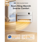 Dreo DR-HSH009S Smart Wall Heater, Electric Space Heater for Bedroom 1500W, Adjustable Thermostat, Remote Control, 24H Timer, Easy-Mount Heater for Indoor Use