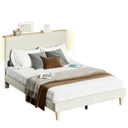 Bestier USWMB01-B701253C-OWHT Queen Platform Bed with Adjustable Storage Headboard Shelf, Cream