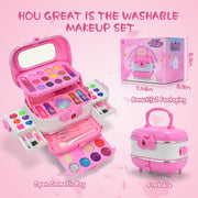 PandaTop Kids Makeup Set, 58-Piece Play Cosmetic Kit with Pink Case, Safe Non-Toxic Washable Makeup for Girls Ages 3-12