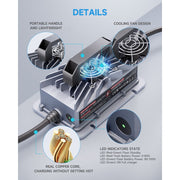FirstPower Pro 36V Golf Cart Charger, 18A 750W Smart CC/CV Charging, IP65 Waterproof Metal Housing, LED Indicators, SYGLC0001BFI-YHUS