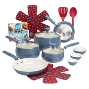 Tasty 16 Piece Clean Ceramic Non-Stick Aluminum Cookware Set, Slate Blue