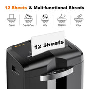 Bonsaii BS12MC 12-Sheet Micro Cut Heavy Duty Paper Shredder W/4.1 Gal Pullout Bin, Black