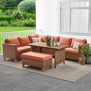 Better Homes & Gardens Brookbury 4-Piece Outdoor Wicker Patio Sectional Dining Set, Terracotta Cushions