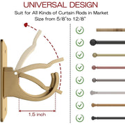 Summit 4PCS No Drill Curtain Rod Brackets, Gold Plastic, Self-Adhesive and Screw Mount, Holds Up to 20 Pounds, Fits Rods up to 1.57 Inch Diameter