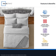 Mainstays Check 5-Piece Soft Silver Comforter Set, Full/Queen, Polyester Microfiber, All-Season, Includes Comforter, 2 Shams, Decorative Pillow, Fringe Throw