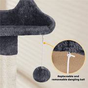 Alden Design 54 in Cat Tree with Hammock, Basket, Scratching Posts, Dark Gray Plush