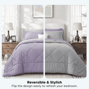 U By Bedsure Queen Comforter Set, 7-Piece Reversible Lightweight Bedding Set, Light Purple