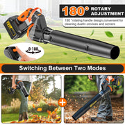 Gisam Rotatable Brushless Cordless Leaf Blower, 800000 RPM, 320 CFM, Handheld with Dual 21V 6.0Ah Batteries