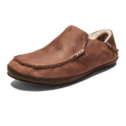 OluKai Moloa Men's Premium Nubuck Leather Slip-On Slippers with Genuine Shearling Lining, Toffee/Dark Wood, Size 9, 10252-290