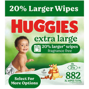 Huggies Extra Large Unscented Baby Wipes, Hypoallergenic, pH Balanced, Flip-Top Packs, 882 Count, 58695