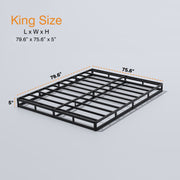 PIVOTIX King Size Box Springs Heavy-Duty Metal Mattress Foundation with Removable Fabric Cover 5 Inch BS05-5A