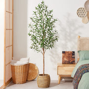 DR.Planzen Artificial Olive Tree, 6 ft Tall Faux Floor Plant with Adjustable Branches and Fruits, Black Pot, Realistic Indoor Home Office Decor