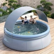 JXXRZ 8 Ft Round Inflatable Pool, 1200 Gal Capacity, UV Resistant, Foldable Design, Quick Drain, Gray - Effortless Setup